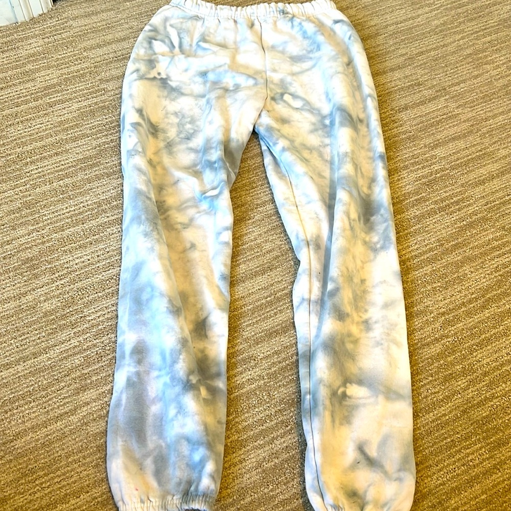 Blue and white tie-dye sweatpants